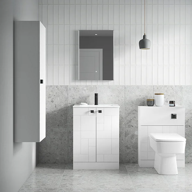 Venice Abstract 500mm White Vanity Unit - Floor Standing 2 Door Unit With Chrome Square Drop Handles 8 Venice Abstract 500mm White Vanity Unit - Floor Standing 2 Door Unit With Chrome Square Drop Handles - Image 6