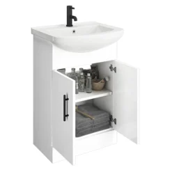 Venice 560 Gloss White Vanity With Matt Black Handles (Unit Depth 300mm)