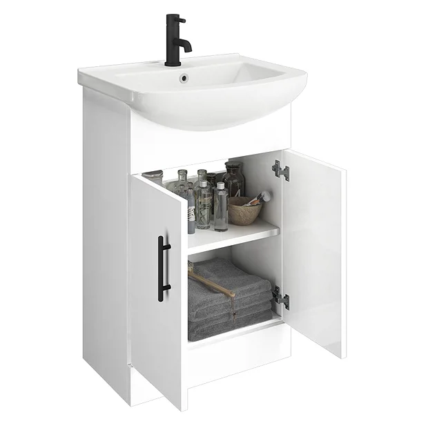 Venice 560 Gloss White Vanity With Matt Black Handles (Unit Depth 300mm) 3 Venice 560 Gloss White Vanity With Matt Black Handles (Unit Depth 300mm)