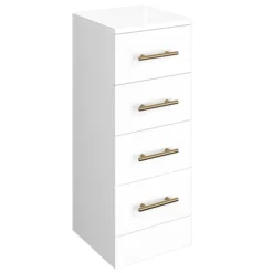 Venice 300x300mm Gloss White 4 Drawer Unit With Brushed Brass Handles