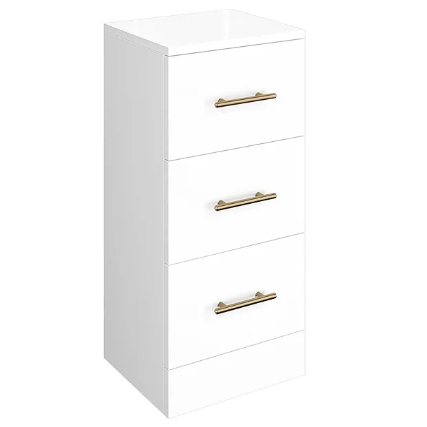 Venice 350x300mm Gloss White 3 Drawer Unit With Brushed Brass Handles 4 Venice 350x300mm Gloss White 3 Drawer Unit With Brushed Brass Handles - Image 2
