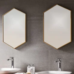 Venice Brushed Brass 500 X 750mm Hexagonal Mirror -Bathroom Furniture venhxbra d2