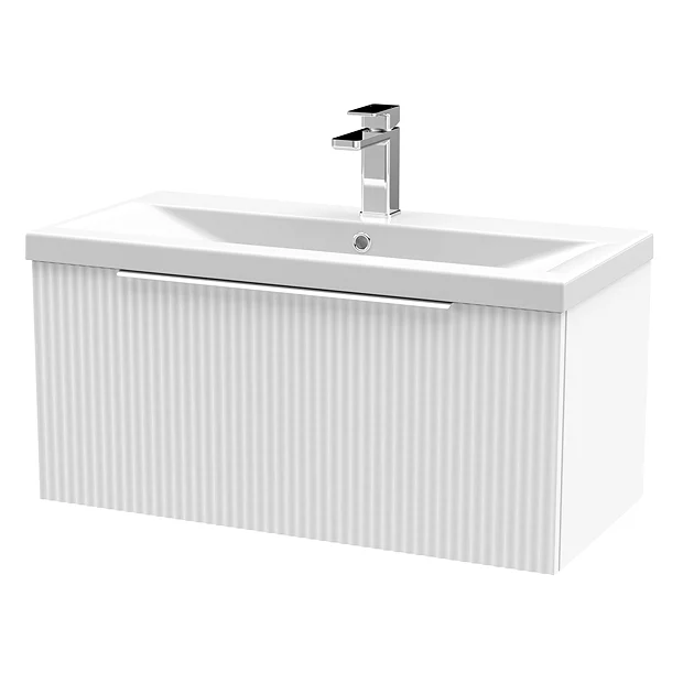 Venice Fluted 800mm White Vanity Unit - Wall Hung Single Drawer Unit With Chrome Handle 4 Venice Fluted 800mm White Vanity Unit - Wall Hung Single Drawer Unit With Chrome Handle - Image 2
