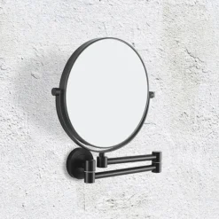 Venice Matt Black 5x Magnifying Cosmetic Mirror With Round Wall Plate -Bathroom Furniture vncmrnmb d1