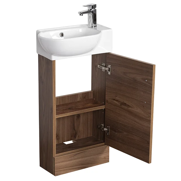Valencia Perla Floor Standing Cloakroom Vanity (Dark Oak Effect - 450mm Wide) 6 Valencia Perla Floor Standing Cloakroom Vanity (Dark Oak Effect - 450mm Wide) - Image 4