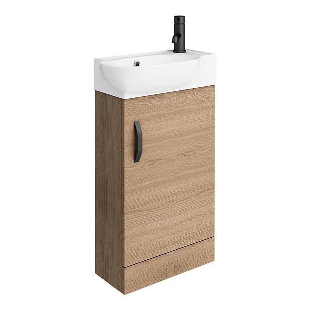 Valencia Perla Floor Standing Vanity Incl. Matt Black Handle (Light Oak Effect - 450mm Wide) 4 Valencia Perla Floor Standing Vanity Incl. Matt Black Handle (Light Oak Effect - 450mm Wide) - Image 2
