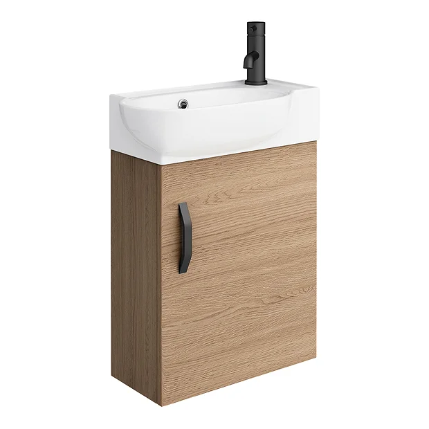 Valencia Perla Wall Hung Vanity Incl. Matt Black Handle (Light Oak Effect - 450mm Wide) 4 Valencia Perla Wall Hung Vanity Incl. Matt Black Handle (Light Oak Effect - 450mm Wide) - Image 2
