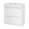 Nuie - 800 X 400mm Floor Standing Mid Edge Basin & Cabinet - Gloss White