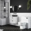 Venice Abstract 600mm White Vanity - Wall Hung 2 Drawer Unit With White Worktop & Matt Black Handles 2 Venice Abstract 600mm White Vanity - Wall Hung 2 Drawer Unit With White Worktop & Matt Black Handles -Bathroom Furniture vwh6whiwhib d5
